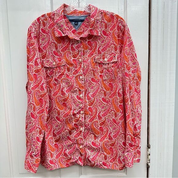 Tommy Hilfiger Tops - Tommy Hilfiger orange pink paisley print long sleeve button up shirt women's xxl
